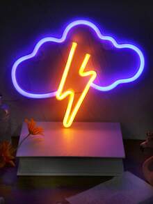 1個 LED 雷暴霓虹燈，閃電雲形狀 USB 與電池供電，適用於遊戲室、臥室、書桌裝飾，男孩臥室裝飾，牆面裝飾，節日派對裝飾，也適用於各種節日、遊戲活動，作為送給朋友和遊戲愛好者的禮物 - 彩色 - 查看 2