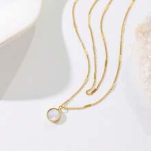 1pc European And American French Luxury Style Round White Mother Of Pearl Double Layer Necklace Layered Collarbone Chain Suitable For Daily Wear, Gift - Gold - View 4