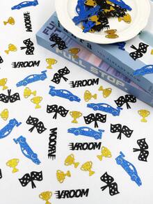 100pcs/Set Blue Racing Theme Glitter Confetti, Vroom Racing Checkered Flag Trophy Table Scatter Confetti, Boys Birthday Party Decoration, Racing Party Supplies - Blue Black - View 4