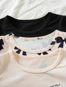 Baby Girls 6pcs Set Autumn/Winter Sweet Bow Print Baby Thermal Underwear Set - Apricot - View 7
