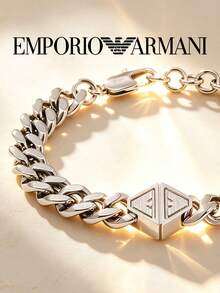 Armani 素色 Logo 設計不鏽鋼男士手鍊，銀色 - 銀色 - 查看 2