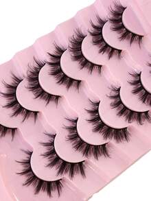 HBZGTLAD 7 Pairs Assorted Natural Style False Eyelashes, Fluffy Thickened Cat Eye Wispy Lashes With Black Band, Dense Extension-Look D Curl Cat Eye Lashes, Natural Appearance Faux Mink 3D Fluffy Russian Strip Lashes, Reusable For Daily Wear And Practice - View 7