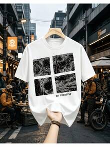 Camiseta de manga corta de doble cara para hombre - Marca Starry Rich OBM - Regalo de cumpleaños perfecto - Cuello redondo, corte regular - Estampado reversible en pecho/cuadros - Lavable a - Negro - Ver 6