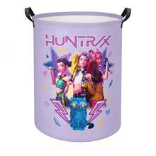 Miniso Huntrax Letter Lightning Star Heart Blue Cat Dotted Background Pattern Waterproof Foldable Laundry Hamper With Carry Handles Bedroom Bathroom Clothing Storage Basket - Multicolor - View 4