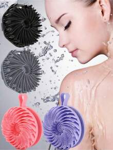 1pc Soft Silicone Exfoliating Bath Brush, Double-Sided Design For Hair Washing And Bathing 2-In-1, Ergonomic Handle - Shower Massage Tool, Battery-Free, Portable, Suitable For Home And Travel, Gentle Cleansing, Removes Dead Skin, Light Beige, Bath Accessory - Multicolor - View 3