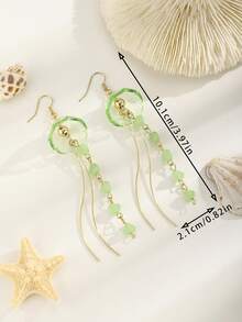 1Pair Ocean Theme Jellyfish Tassel Drop Earrings, Unique Transparent Beaded Earrings For Vacation & Daily Wear - Light Green - View 2