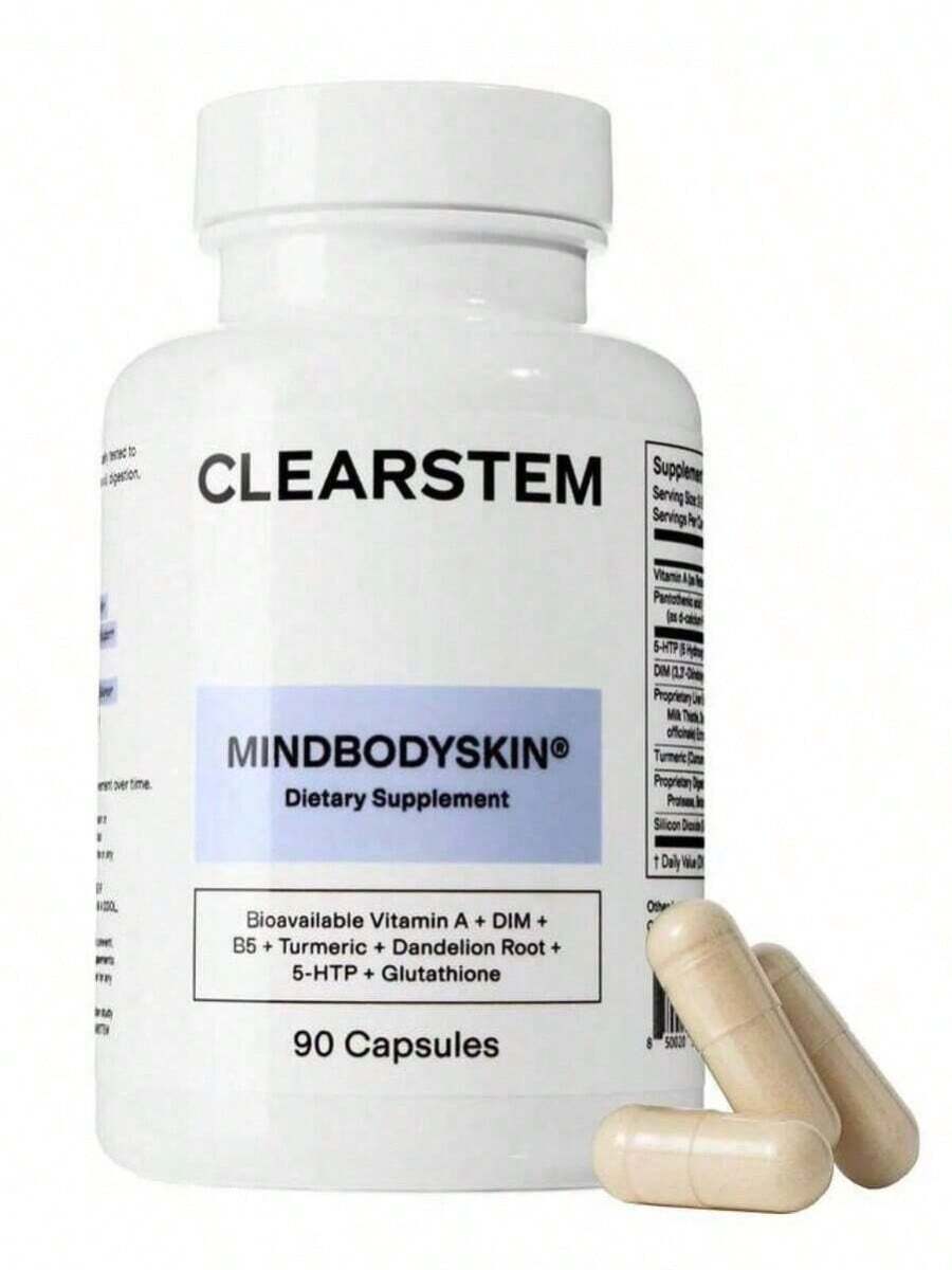 MindBodySkin Clear Skin Probiotics & Hormonal Acne Supplements For Face 90 Capsules With Vitamin A DIM B5 Turmeric Dandelion Root 5-HTP Glutathione - 1PC - 查看 1