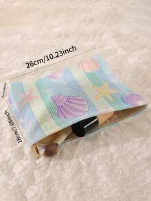 1 pieza Bolsa de almacenamiento de cosméticos portátil, patrón de serie oceánica de conchas marinas & estrellas de mar, estuche de maquillaje con cremallera de viaje con impresión de doble cara, organizador de artículos de tocador multifuncional - Multicolor - Ver 2