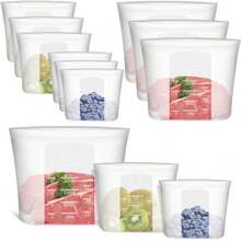 Bolsa de almacenamiento reutilizable, paquete de 8 bolsas de almacenamiento de alimentos 100% silicona, bolsas de almacenamiento de alimentos con cierre de cremallera para recipiente de alimentos - Translúcido | XL+S+XS | Paquete de 9 - Ver 9