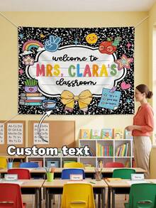 1pc Custom Text Welcome To Classroom Tapestries, Personalized Teacher Name Tapestry, Back To School Gift, Classroom Welcome Sign - Multicolor - View 1