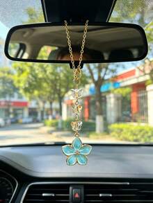 1個可愛櫻花汽車吊飾附蝴蝶吊飾，閃亮水晶後視鏡吊墜，汽車內飾裝飾配件 - 花朵蝴蝶 - 查看 10