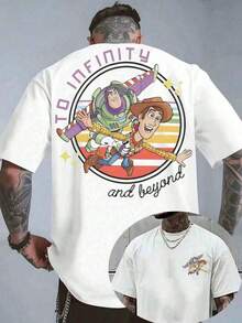 [Officially Licensed Disney] Unisex Crew Neck Printed T-Shirt - Featuring Disney Toy Story Graphics And Infinity And Beyond Letter Prints. - White - View 1
