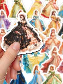 50Pcs Watercolor Royal Princess Dress Stickers, Multipurpose Decals For Journal Scrapbooking & Gift Packaging | Mixed Baroque Luxury Princess Outfit Designs For Notebook & Vintage Album School Supplies - A - View 3