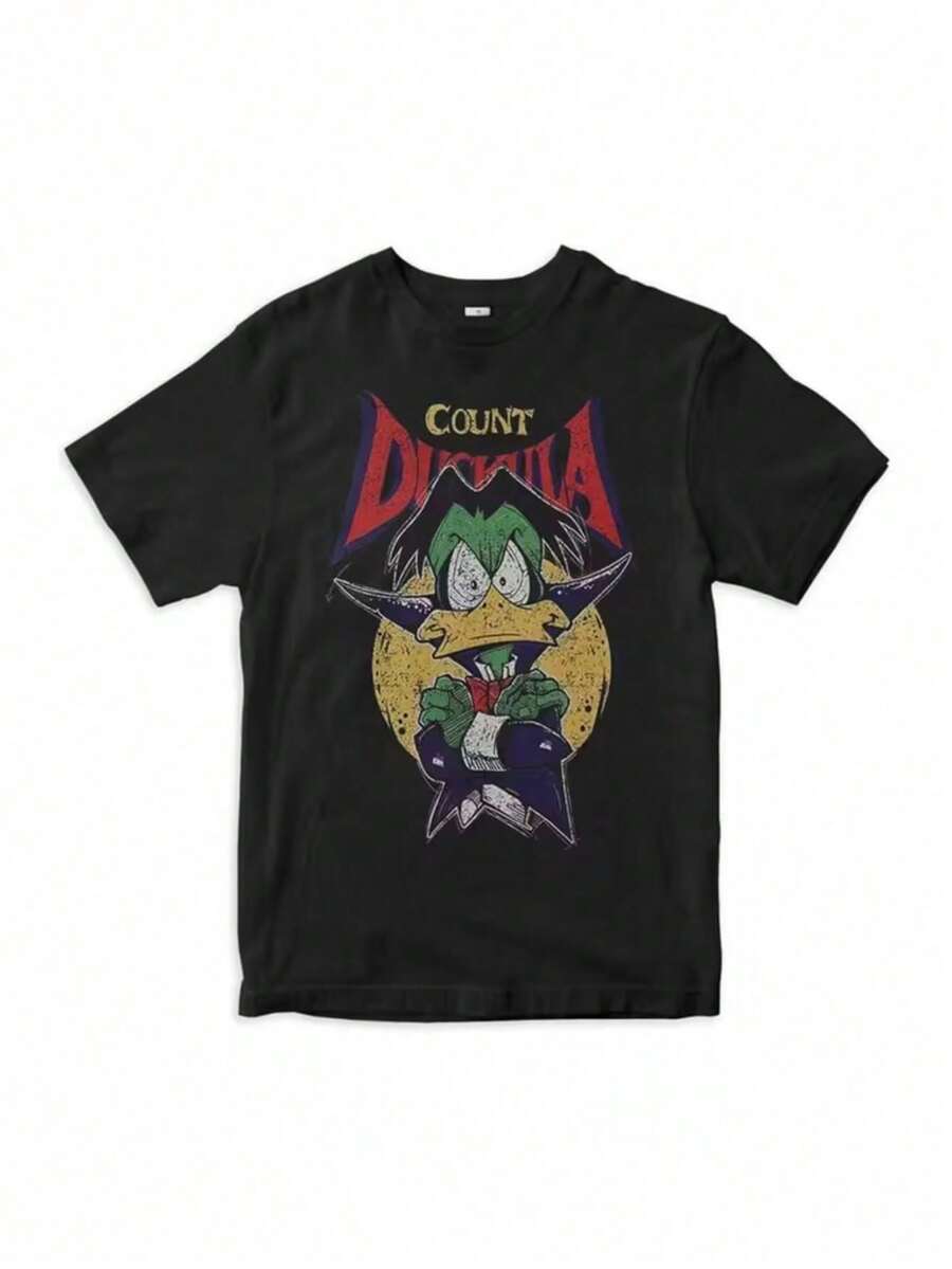 Camiseta Hombre Conde Drácula y Guitarra Rock, Retro Manga Corta, Talla Estándar, Estilo Casual Ideal para Primavera/Verano y Regalos - Negro - Ver 1