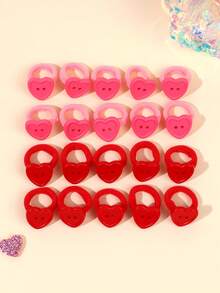 20 pièces Élastiques à cheveux rouge et rose pour filles, chouchous délicats avec bouton thermique, bandes à cheveux simples et mignonnes, accessoires pour queue de cheval, cadeaux quotidiens pour adolescentes - Multicolore - Voir 4