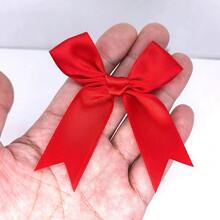 30/50pcs Red Satin Ribbon Bows, Floral Gift Box DIY Handmade Party Baking Decoration Accessories - Claret - View 4