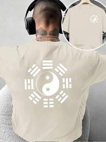 Men's Fashion T-Shirt With Creative Double-Sided Print, Featuring Tai Chi And Bagua Motifs, Short Sleeves, Chinese Zen Style, Artistic And Versatile, Suitable For Casual Wear At Home Or Activewear. - 黑色 - 查看 8
