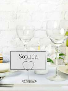 12/6/1pc Silver Metal Heart-Shaped Table Card Holder, Table Number Name Card Holder, Photo Memo Information Holder, Wedding Reception Seat Card Holder, Suitable For Anniversary, Bridal Shower, Valentine's Day, Party Table Decor, Event Ceremony Tabletop Decoration Supplies - Silver Heart-shaped Business Card Holder - View 7