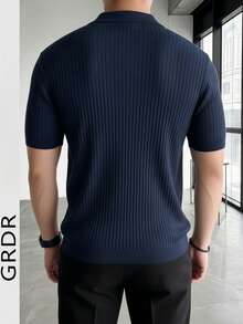 GRDR Men's Solid Color Short Sleeve Casual Commuter Knit Top - Navy Blue - View 8
