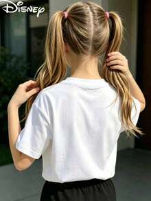 Disney Minnie Mouse Khaki Polka Dot Bow Waving Hand Kids T-Shirt Girls Casual Short Sleeve Top - White - View 3