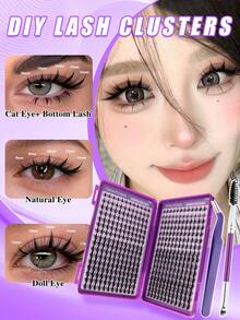 384Pcs Manga Spiky Wet Look Cluster Lash Kit 10-20mm, Soft Fluffy Lightweight 3D Faux Mink Individual DIY Eyelash Extensions With Tweezers & Lash Brush For Home Self Makeup - D - View 7