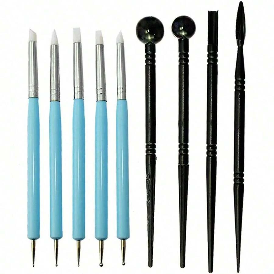 4件/5件/9件 聚合物黏土雕刻工具、點繪工具、矽膠尖頭、球形造型筆、陶藝陶瓷黏土壓印工具組 - 彩色 - 查看 1