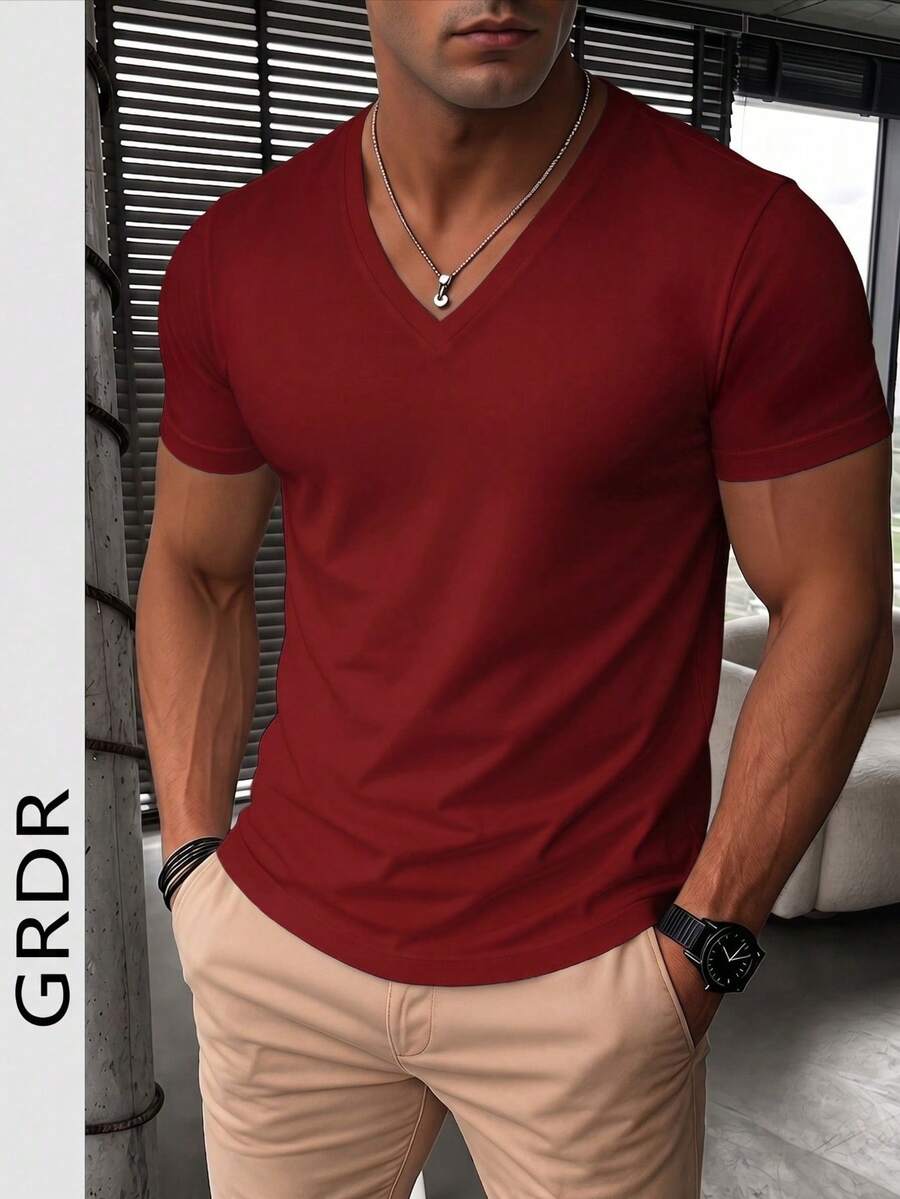 GRDR 男士时尚 V 领短袖 T 恤 | 精致设计 | 夏季必备 | 百搭易穿 | 展现您的风格