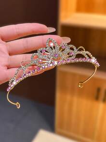 1件金色粉鑽大皇冠頭飾 女孩高階水晶王冠 生日禮物 公主髮夾髮簪髮飾 - 粉色 - 查看 5
