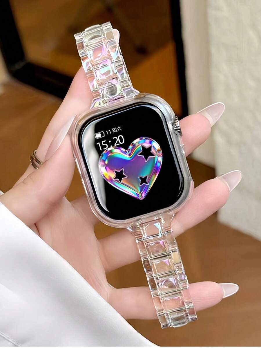 1条女士时尚透明彩虹表带，兼容 46mm 49mm 40mm 44mm 45mm 41mm 42mm 38mm Ultra 49mm，透明彩色风格腕带，兼容 Series 11 10 9 8 SE 7 6 5 4 3 2 1 Ultra 3/2/1，智能手表表带配件，兼容S10/S11，时尚替换表带，适合日常佩戴
