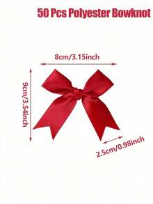 30/50pcs Red Satin Ribbon Bows, Floral Gift Box DIY Handmade Party Baking Decoration Accessories - Claret - View 2