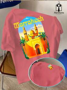 ¡Estilo de viaje del norte de África! Camiseta blanca Marrakech - Prenda casual de manga corta para hombre, de poliéster multifuncional de doble cara. - Negro - Ver 8