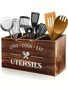 1 Brown Utensil Holder, Kitchen Utensil Rack, Storage Rack With 3 Compartments, Ideal For Sorting And Storing Knives, Forks, Spoons, Spatulas Wall-Mounted Kitchen Organizer, Multi-Section Sortingkitchen Essentialskitchen Must-Haves - Multicolor - View 2