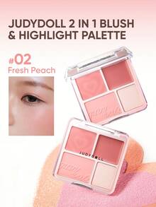 JUDYDOLL 2-In-1 Blush & Highlighter Palette, 9g, Cream Blush + Powder Highlighter, Creates Natural Radiant Makeup Look, Suitable For Dates, Weddings, Parties, Daily Wear. A Versatile Gift For Friends, Girlfriends Or Yourself. - #02 - View 1