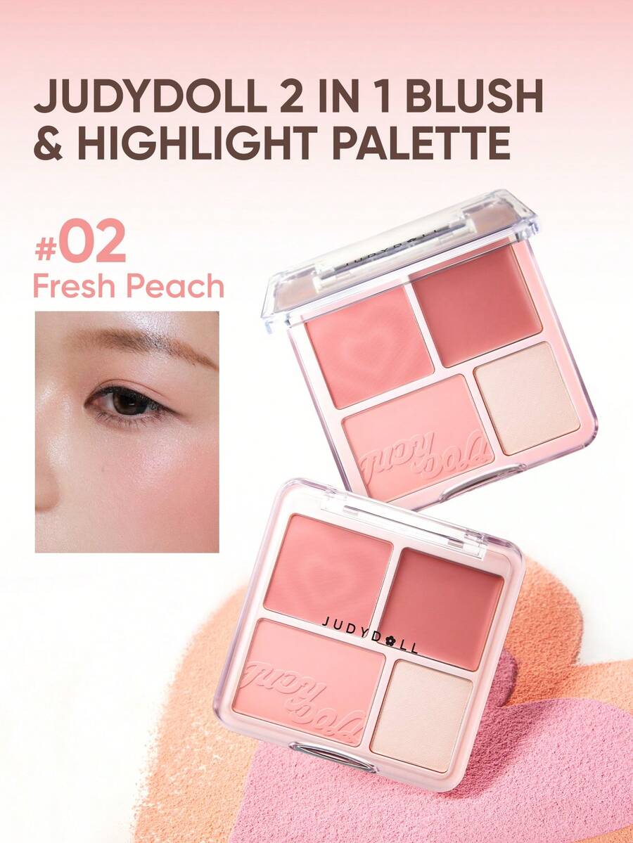 JUDYDOLL 2-In-1 Blush & Highlighter Palette, 9g, Cream Blush + Powder Highlighter, Creates Natural Radiant Makeup Look, Suitable For Dates, Weddings, Parties, Daily Wear. A Versatile Gift For Friends, Girlfriends Or Yourself. - #02 - View 1
