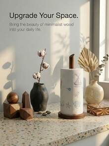 1pc Sandalwood Vertical Kitchen Paper Towel Holder, Freestanding Design, Smooth Polished Surface, Stable Base, Minimalist Aesthetic, Customizable Engraving, Suitable For Kitchen, Dining Room, Countertop, Home Decor, Ideal For Holiday Gifts, Party Favors, Valentine's Day Gifts, For Adults, Men, Women, Family And Friends - Multicolor - View 8
