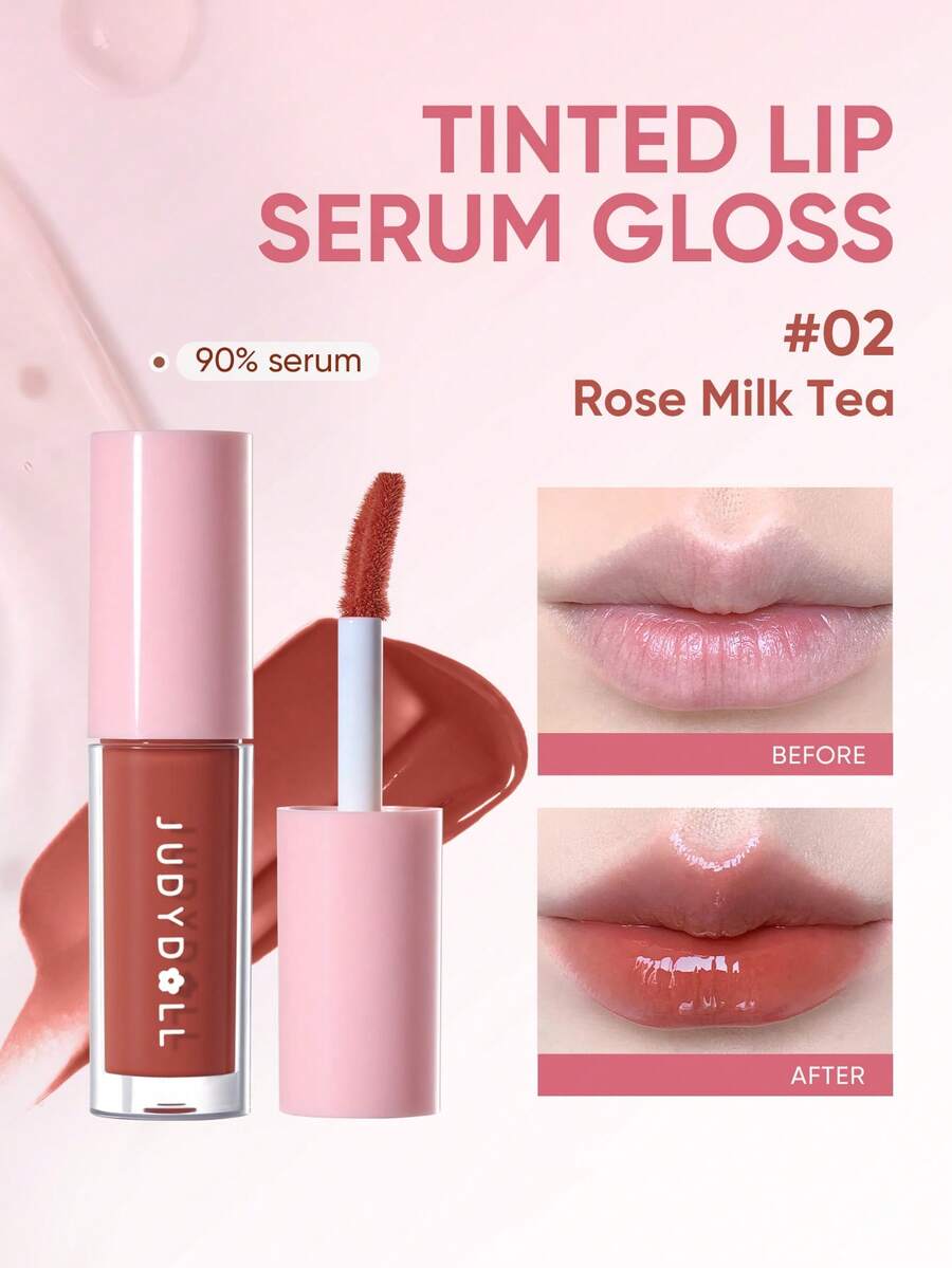 JUDYDOLL GLAZED LIP GLOSS Lip Gloss Berwarna Melembapkan Menyamarkan Garis Bibir Cocok untuk Perjalanan Sehari-hari Serbaguna Tahan Lama Berpigmen Dasar untuk Melapisi Makeup - 02 Teh Susu Mawar - View 1