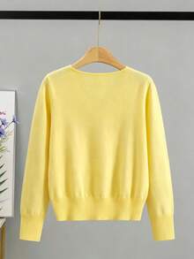 GIGOGOU Women's Basic Knit Pullover Sweater For Autumn/Winter, Soft And Comfortable V-Neck Casual Knit Top, Minimalist Style Yellow Fall - Yellow - View 7