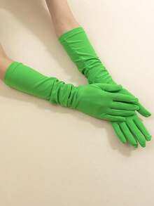 1 Pair Milk Silk Elastic Gloves For Party, Ball, Carnival Costume - Green - View 5