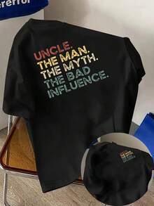 Camiseta de hombre, Uncle, Man, con estampados frontales y traseros, una camiseta de manga corta moderna y a la moda, adecuada para uso casual diario y actividades de fitness al aire lib - Negro - Ver 1