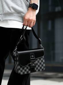 Men's Box Bag Crossbody Shoulder Bag Small Square Bag Buckle Monogram Business PU Waterproof Wallet Unisex Business Storage Bag Suitable For Business Travel Toiletry Storage Tool Bag Large Capacity Easy To Carry Black Clutch Handbag Office Supplies Vintage Men's Gift Peach Tree - Black - View 10