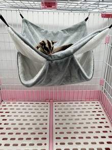 1pc Double Layer Plush Pet Hammock Cage Hanging Bed, Warm Hiding Nest For Small Animals Hamster Guinea Pig Sugar Glider Squirrel Ferret, Soft Fluffy Winter Sleeping Bed - C-Grey - View 8