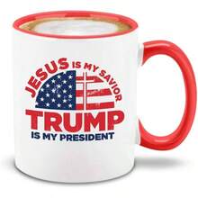Jesus Is My Savior  Is My President Red Handle Ceramic Coffee Mug Tea Cup Donald  Mug - Mango rojo - Ver 1