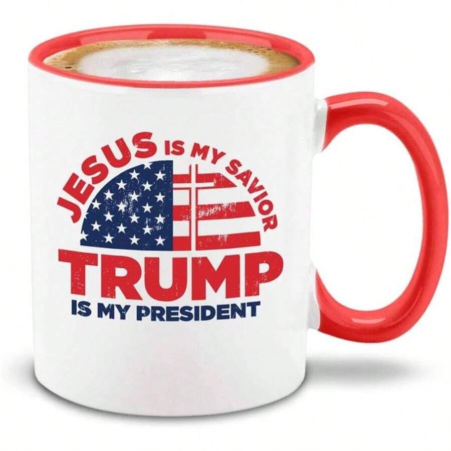 Jesus Is My Savior Is My President Red Handle Ceramic Coffee Mug Tea Cup Donald Mug - Mango rojo - Ver 1