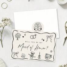 12pcs/6pcs Black Bride Bridesmaid Proposal Cards With Envelopes And Stickers "Will You Be My Bridesmaid/Maid Of Honor/Flower Girl" Wedding Party Cards, Wedding Fun Game Cards, Wedding Decoration Cards - Multicolor - View 3