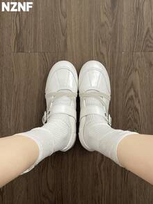 NZNF Giày thể thao đế bằng phong cách Đức cao cấp cho nữ, kiểu dáng mới mùa thu, giày sneaker đa năng dễ phối với chân váy - trắng - Xem 2