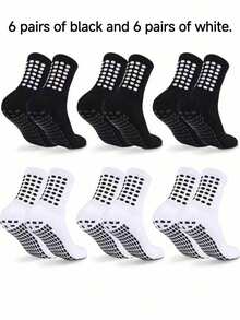 1/3/6 Pairs Football Socks For Men, Thick Short/Long Tube Socks, Non-Slip, Durable Sports Socks - Black and White - View 13