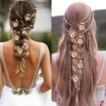 6pcs/Set Bridal Wedding Rhinestone Pearl Flower Alloy Leaf Hair Pin Set - 6-piece Pink Set - View 6