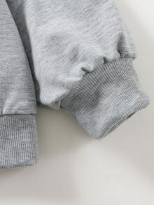 2pcs/Set Girls Sweet Style Outfit, Large Bow Print Hoodie + Pleated Skirt, Soft Casual Streetwear - Grey - View 6