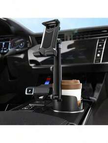 Soporte de teléfono 2 en 1 ajustable para portavasos de coche, adecuado para teléfonos inteligentes y tabletas – Rotación 360°, plegable, universal, material ABS, instalación en el tablero, soporte de navegación manos libres para todos los dispositivos, compatible con teléfonos Android, accesorio para coche, regalo de cumpleaños, soporte de teléfono para coche para familiares y amigos - Negro - Ver 1