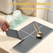2pcs Silicone Drain Mat, Heat Resistant Non-Slip Countertop Protector, Easy To Clean Multi-Functional Drainage Mat, Suitable For Kitchen Sink, Stove And Dining Table, Ideal For Home Cooks And Apartment Dwellers - Multicolor - View 2